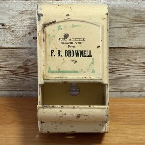 Vintage Just A Little Thank You From F. R. Brownell Advertise Metal Match Holder